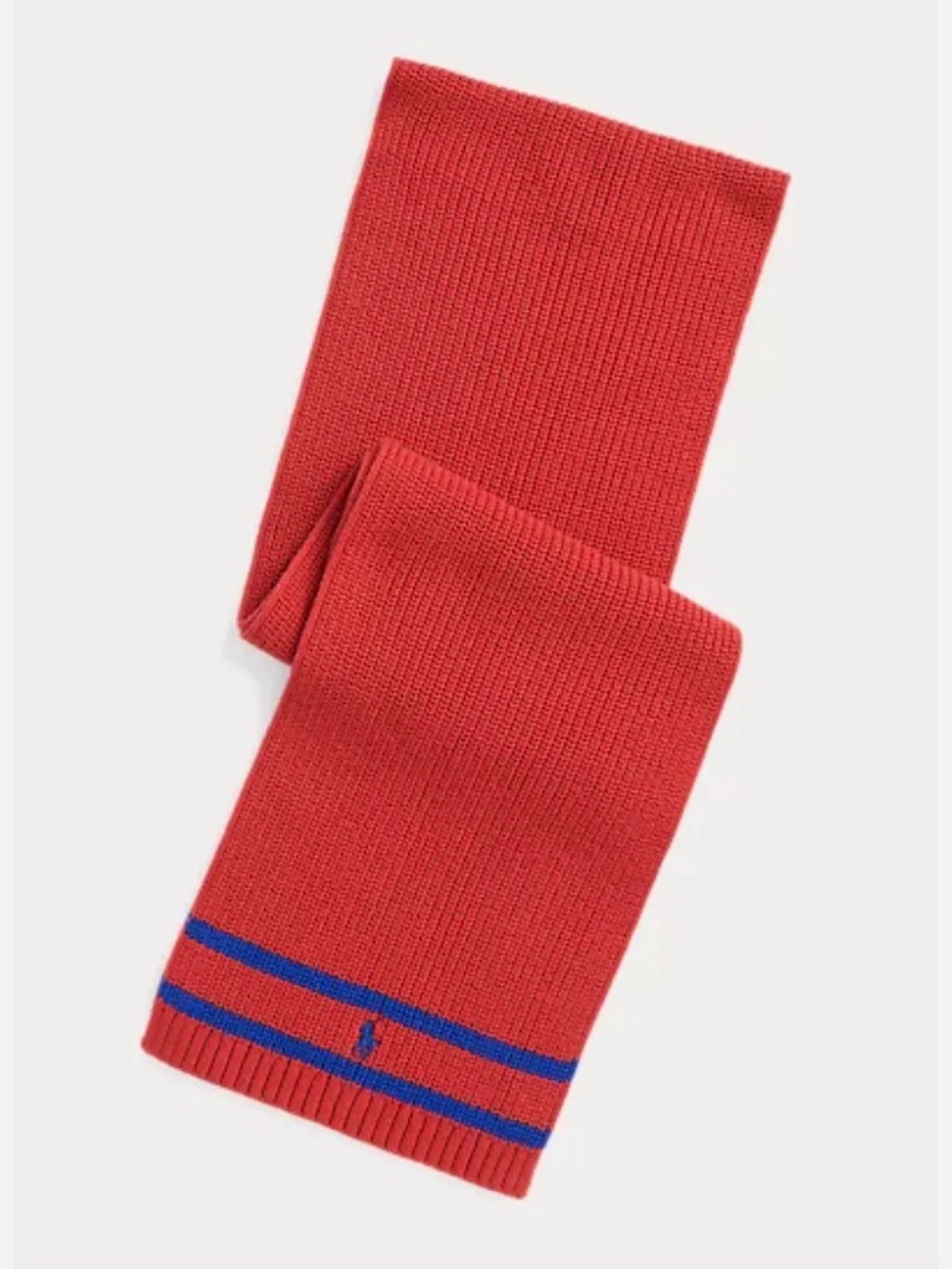 Red Knit Scarf with Blue Stripe polo Ralph Lauren 8-20 y